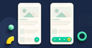 Two mobile website frames comparing one floating action button with a compact multi-action floating bar