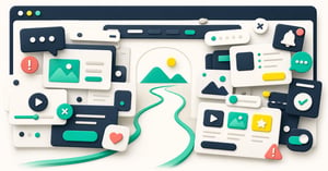 A cluttered website interface arranged around a clear central visitor path